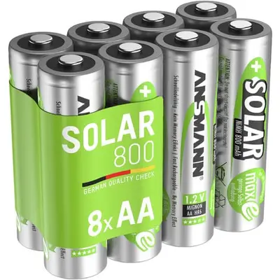 ANSMANN Piles rechargeables AA 800 mAh 1,2V pour lampe solaire, piège à taupe, etc. (lot de 8)