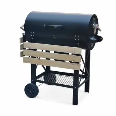 Barbecue américain SWEEEK Serge - Charbon de bois - Noir - Avec aérateurs, récupérateur de cendres, fumoir