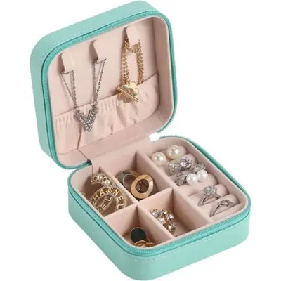 Boîte à bijoux de voyage, petite boîte à bijoux portable, organisateur de voyage, boîte de rangement, bague, boucles d'oreilles, collier, bracelet, cadeau pour femmes et filles, bleu