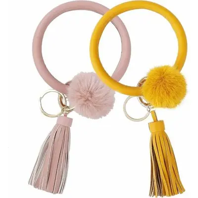 Bracelet porte-clés porte-clés gland Bracelet porte-clés pour femme adolescente 2 pièces rose et jaune-Fei Yu