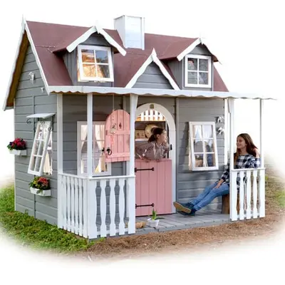 Cabane en bois pour enfant avec lit superposé et porche BADEN. 255 x 260 x 207 . CASAS GREEN HOUSE.Cabane peinte, transport inclus.