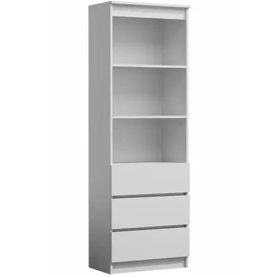 CATANIA - Bibliothèque moderne 3 tiroirs + 2 étagères - 180x60x35 - Meuble de rangement - Etagères livres déco Blanc