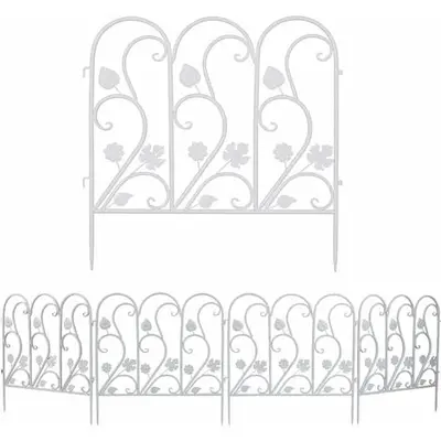 Clôture Jardin Extérieur Lot de 5 Bordures Décoratives 59,5x62cm Grille de Protection Fer Forgé Motif Paysage Portillon de Jardin - Blanc