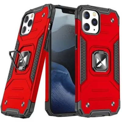 Coque iPhone 14 Pro Max, coque blindée, support anneau magnétique, rouge