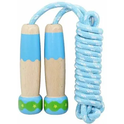 Corde à sauter réglable en coton tissé avec manche en bois (bleu clair)