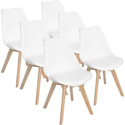 Lot de 6 chaises - Blanc - Chaise Scandinave - Pieds en bois (6 chaises dans un colis)