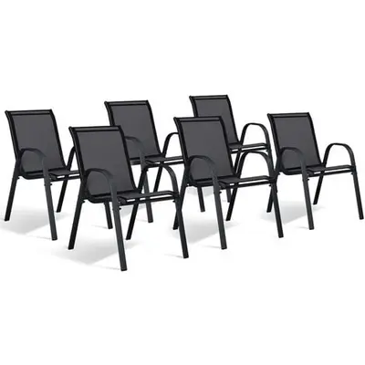 Lot de 6 chaises de jardin LYMA métal et textilène empilables noires