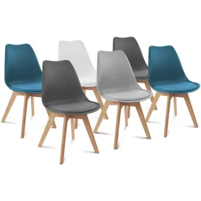 Lot de 6 chaises scandinaves IDMARKET SARA - Mix couleur: blanc, gris clair, bleu canard x2, gris foncé x2 - Multicolore