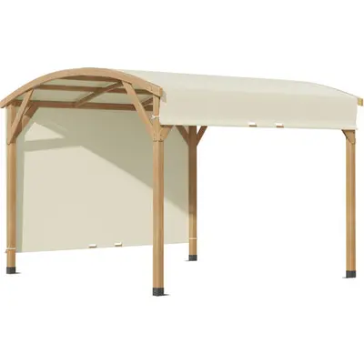 Pergola bois design arche toile de toit rétractable anti-UV UPF30+ dim. 3,2L x 3,08l x 2,42 m beige