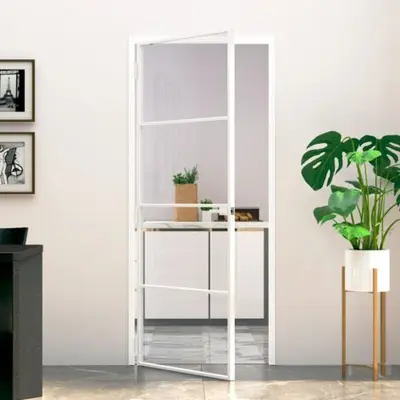 Porte d'intérieur Blanc 83x201,5 cm Trempé verre aluminium fin - The Living Store