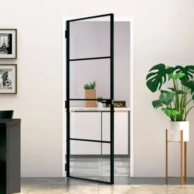 Porte d'intérieur Noir 83x201,5 cm Trempé verre aluminium fin - The Living Store