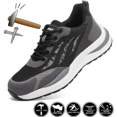 Safety Shoes Steel Toe Trainers for Mens Puncture Proof Lightweight Work Sneakers Breathable Construction Footwear-37