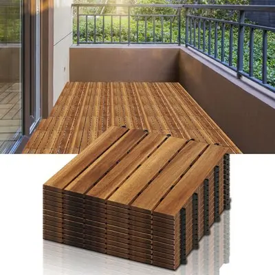 SWANEW Dalles terrasse caillebotis lot de 33 pcs 3 m² emboîtables installation très simple carreaux bois sapin teinté brun