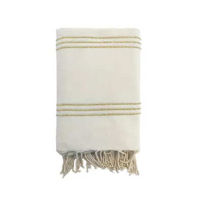 Fouta traditionnelle Isis  200x200 190g/m² Écru/Doré