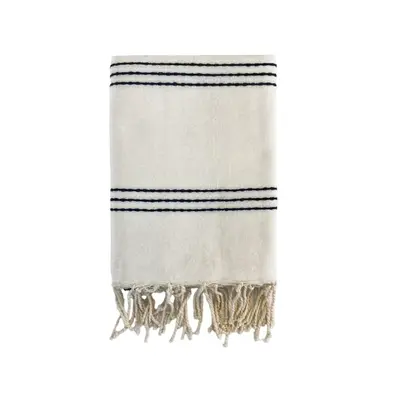 Fouta traditionnelle Calliope  100x200 190g/m² Écru/Noir