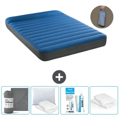 Intex Airbed - Lit double - 137 x 191 x 22 cm - Bleu - Pompe incluse - Drap