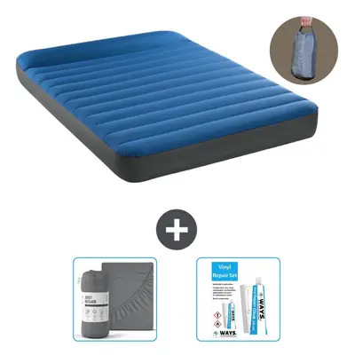 Intex Airbed - Lit double - 137 x 191 x 22 cm - Bleu - Pompe incluse - Drap