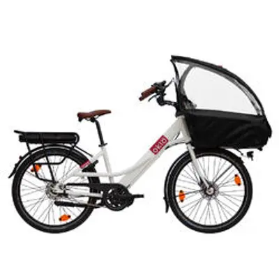 Vélo cargo compact électrique - Familéö 7 vitesses Blanc + accessoires enfant
