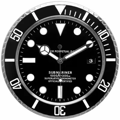 Horloge murale Rolex Submariner Convient pour salle à manger, salon, studio, etc. (avec affichage du calendrier) (Black)