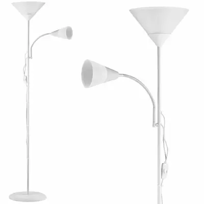 Lampadaire simple avec liseuse Alissa Noir/Blanc hauteur 175 cm Lampe orientable sur pied Éclairage intérieur salon bureau -Blanc