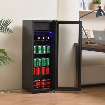 Mini frigo de chambre 128L (8L+120L) - Réfrigérateur à boissons de -10 à 10℃ - Mini bar - Porte vitrée - Classe F - Noir