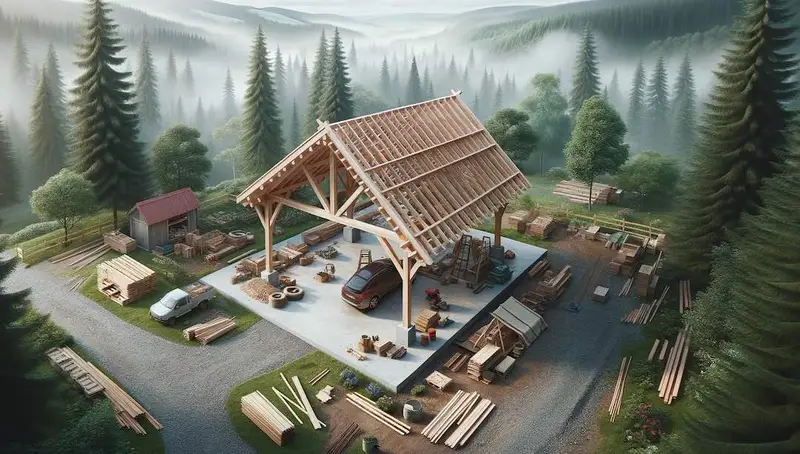 Carport en bois en construction