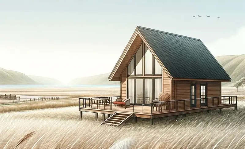 Chalet en bois situé dans une plaine