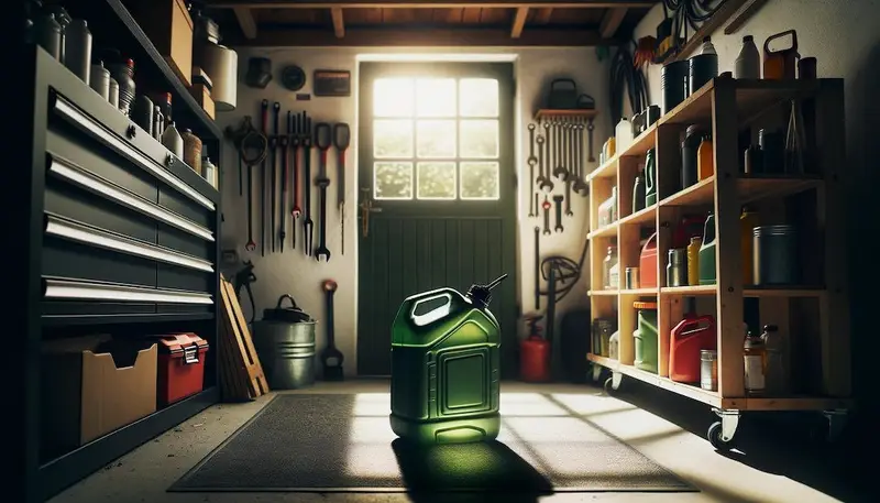 Jerrican stockée dans un garage