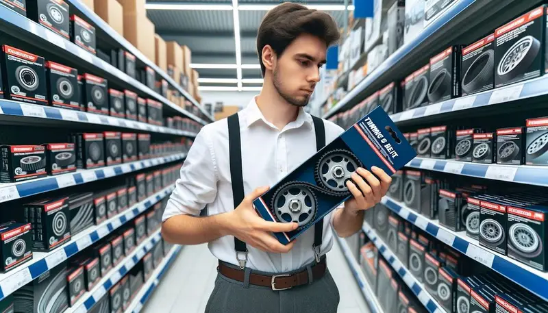 Une personne qui choisit une courroie de distribution dans un magasin