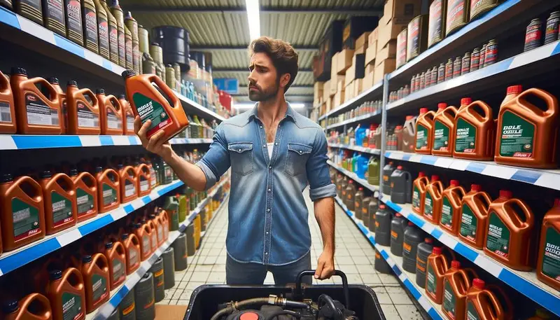 Une personne qui choisit de l'huile moteur dans un magasin