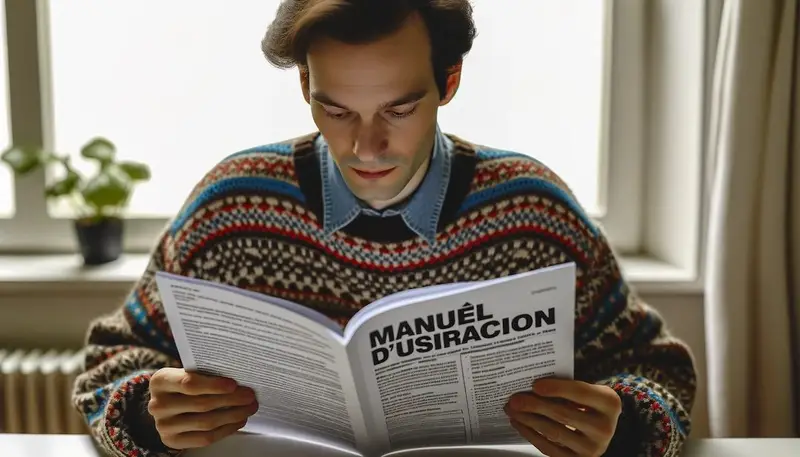 Une personne en train de lire un manuel d'utilisation