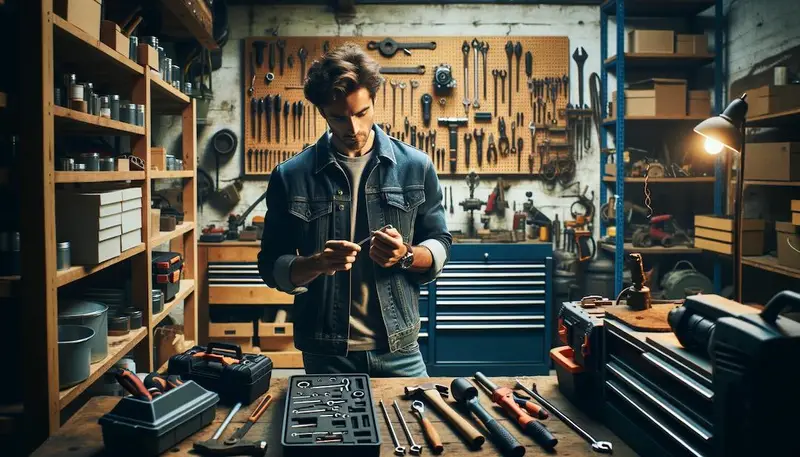 Une personne en train de choisir des outils dans son garage