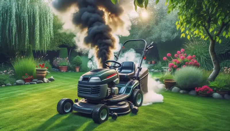 Tondeuse autoportée qui fume