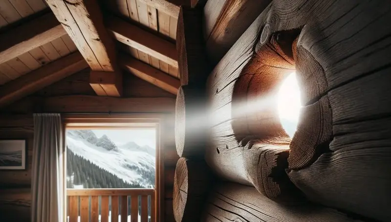 Trou dans un chalet en bois